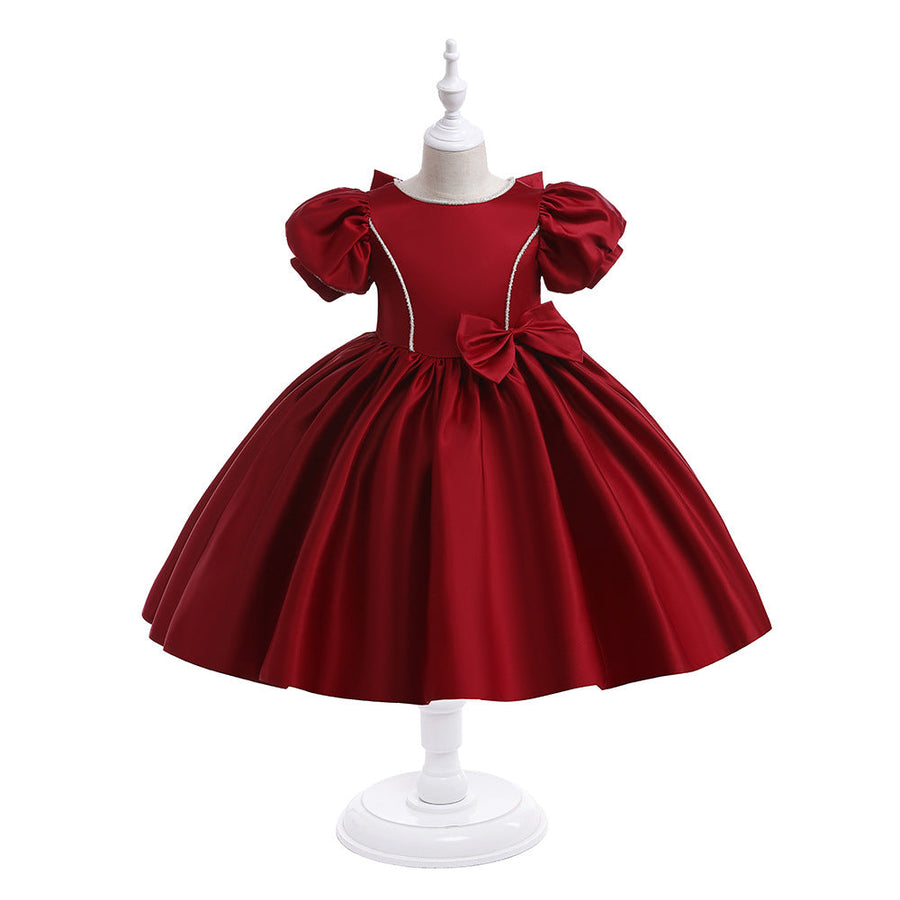 Ballkleid mit U-Ausschnitt und Puffärmeln, Blumenmädchenkleider mit Schleife