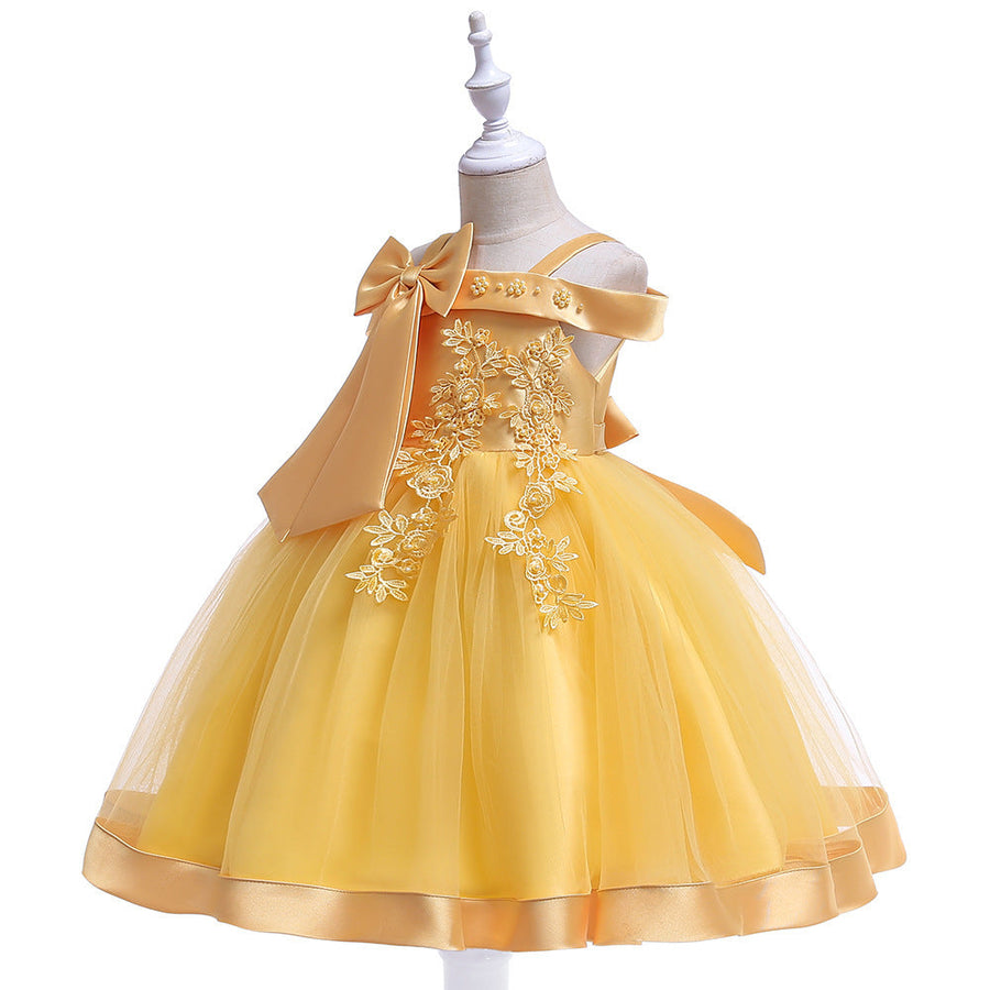 Ballkleid, schulterfrei, ärmellos, Blumenmädchenkleider mit Applikationen und Schleife