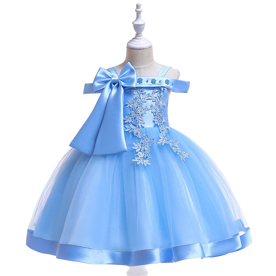 Ballkleid, schulterfrei, ärmellos, Blumenmädchenkleider mit Applikationen und Schleife