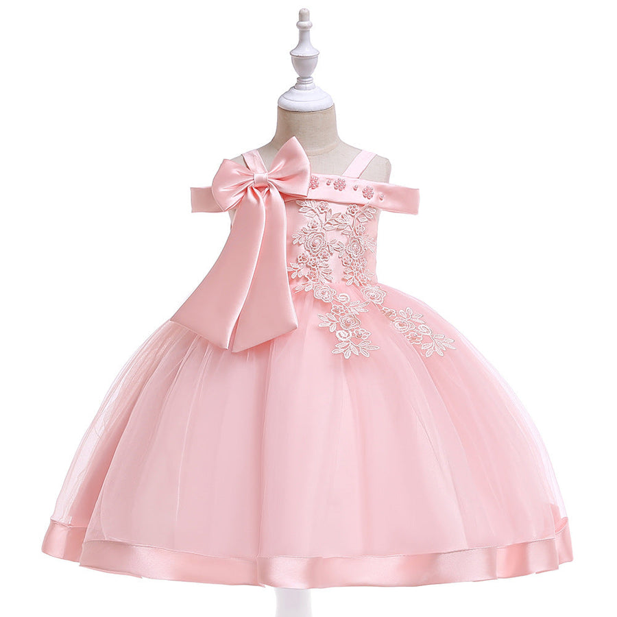 Ballkleid, schulterfrei, ärmellos, Blumenmädchenkleider mit Applikationen und Schleife