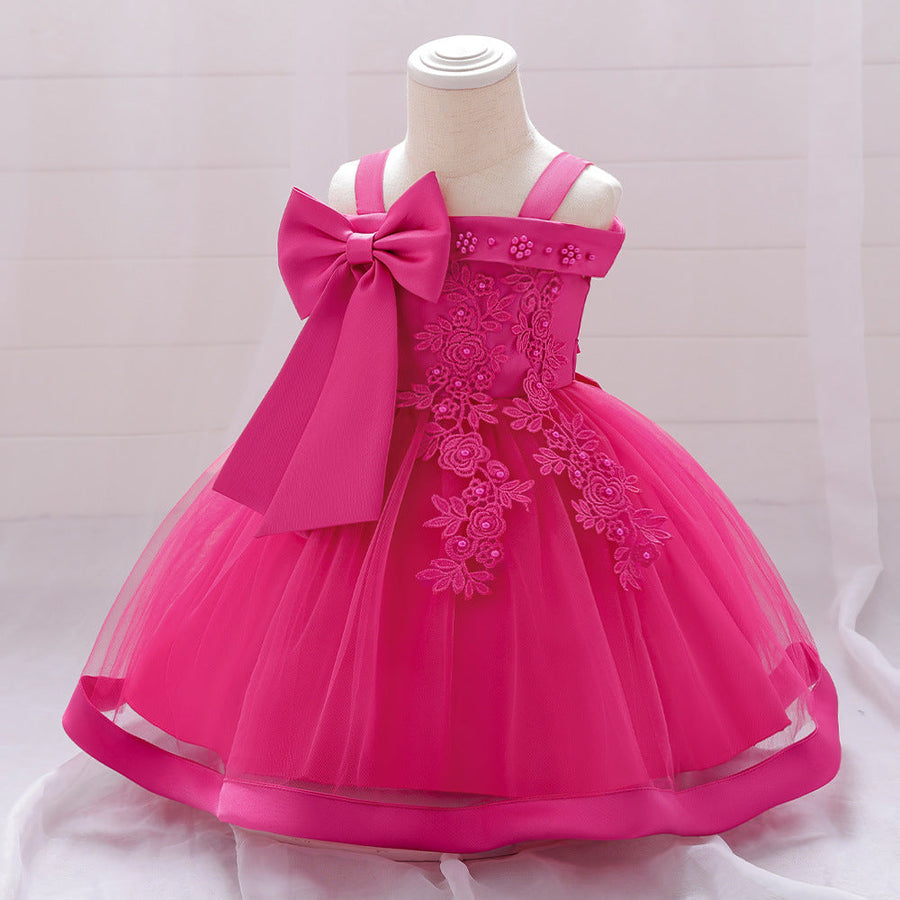 Ballkleid, schulterfrei, ärmellos, Blumenmädchenkleider mit Applikationen und Schleife