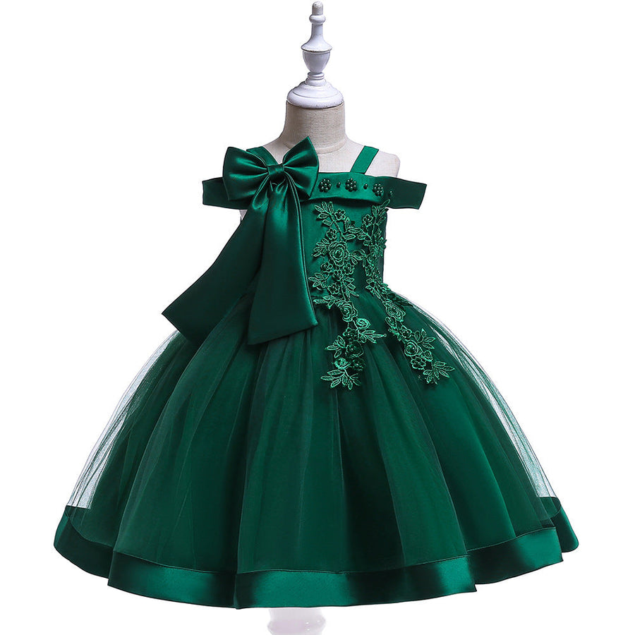 Ballkleid, schulterfrei, ärmellos, Blumenmädchenkleider mit Applikationen und Schleife