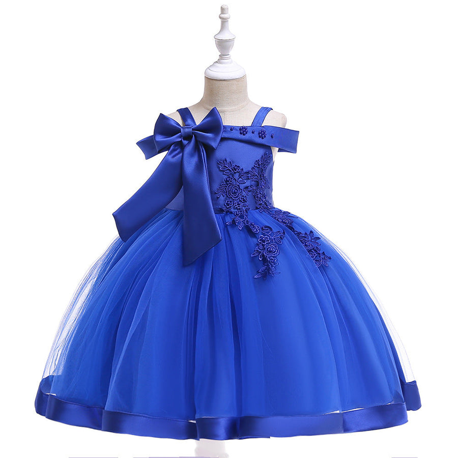 Ballkleid, schulterfrei, ärmellos, Blumenmädchenkleider mit Applikationen und Schleife