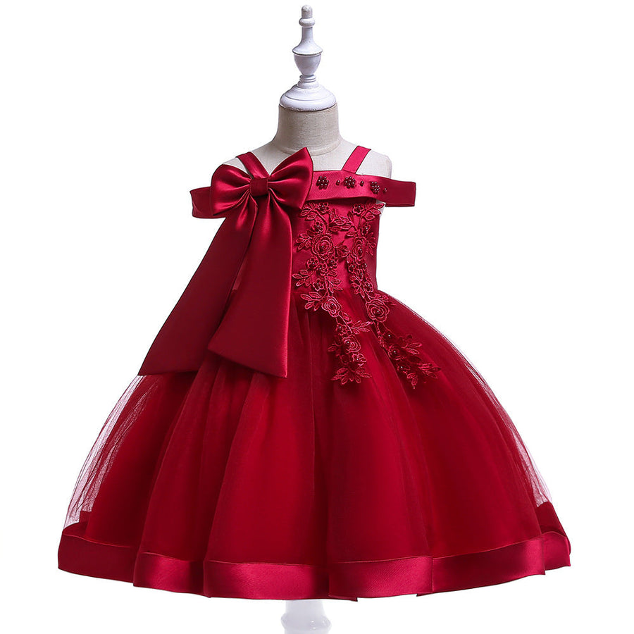 Ballkleid, schulterfrei, ärmellos, Blumenmädchenkleider mit Applikationen und Schleife
