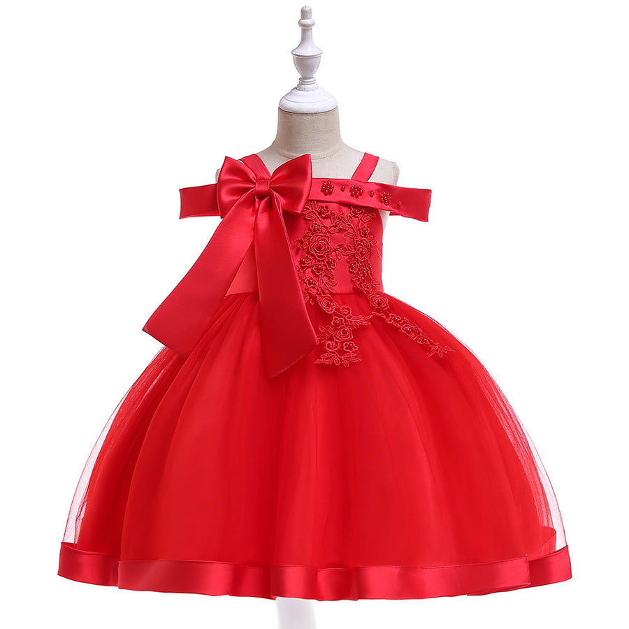Ballkleid, schulterfrei, ärmellos, Blumenmädchenkleider mit Applikationen und Schleife
