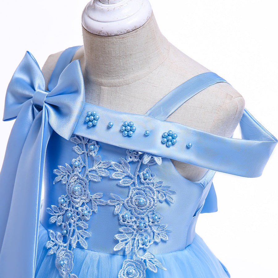 Ballkleid, schulterfrei, ärmellos, Blumenmädchenkleider mit Applikationen und Schleife