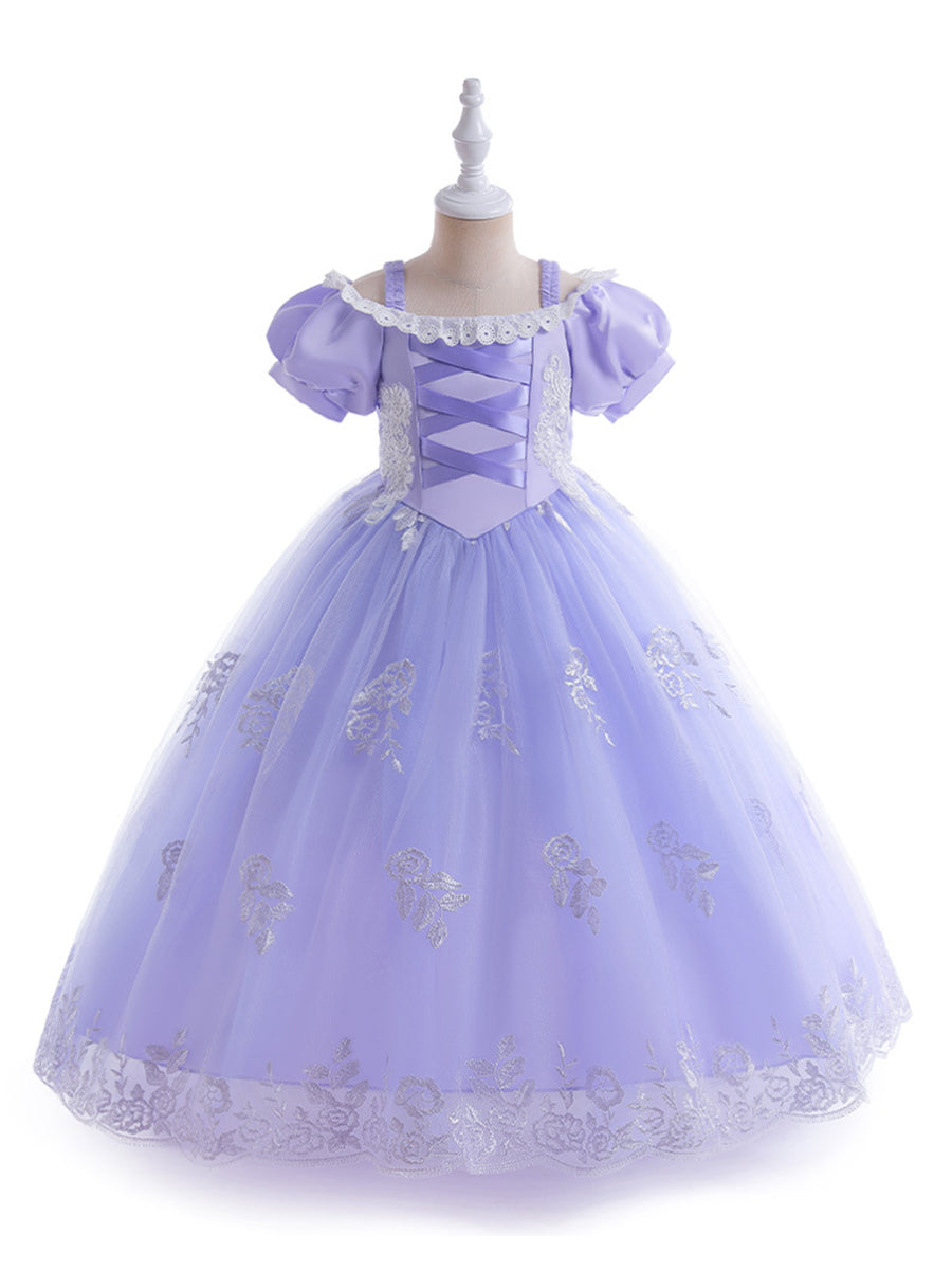 Ballkleid mit U-Ausschnitt und Puffärmeln, Blumenmädchenkleider mit Applikationen