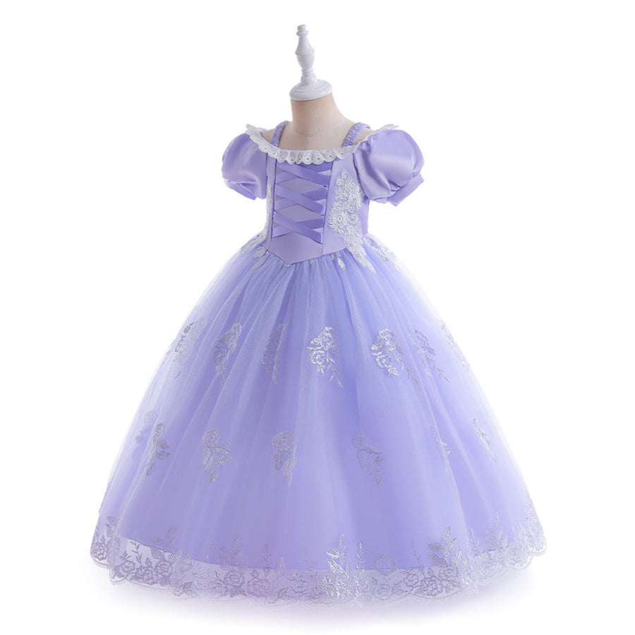 Ballkleid mit U-Ausschnitt und Puffärmeln, Blumenmädchenkleider mit Applikationen