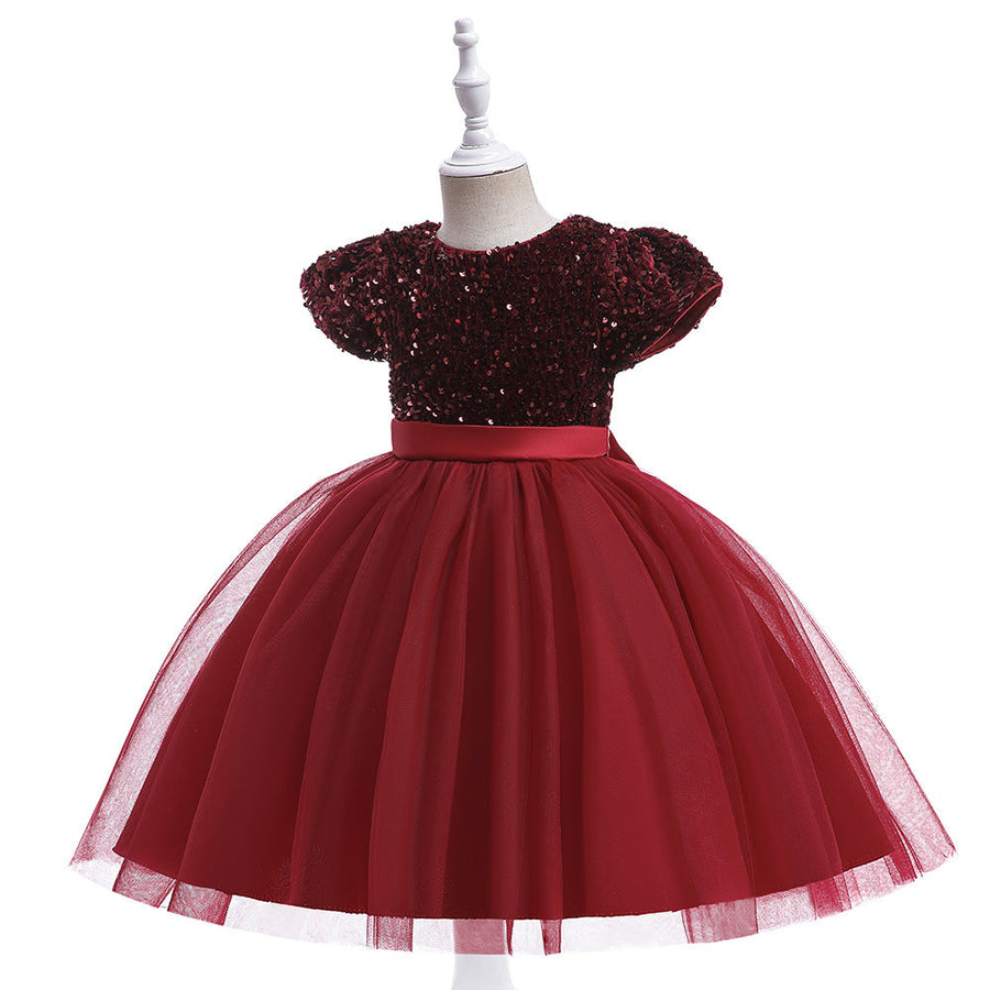 Ballkleid U-Ausschnitt Kurze Ärmel Weihnachtskleider für Mädchen