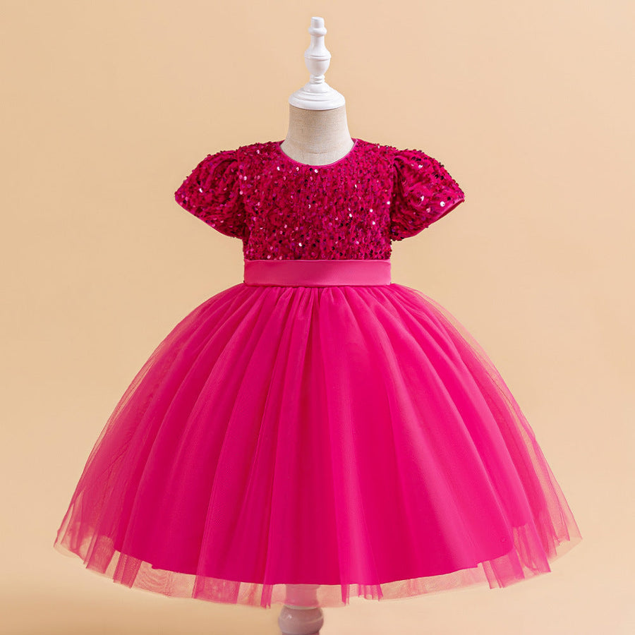 Ballkleid U-Ausschnitt Kurze Ärmel Weihnachtskleider für Mädchen