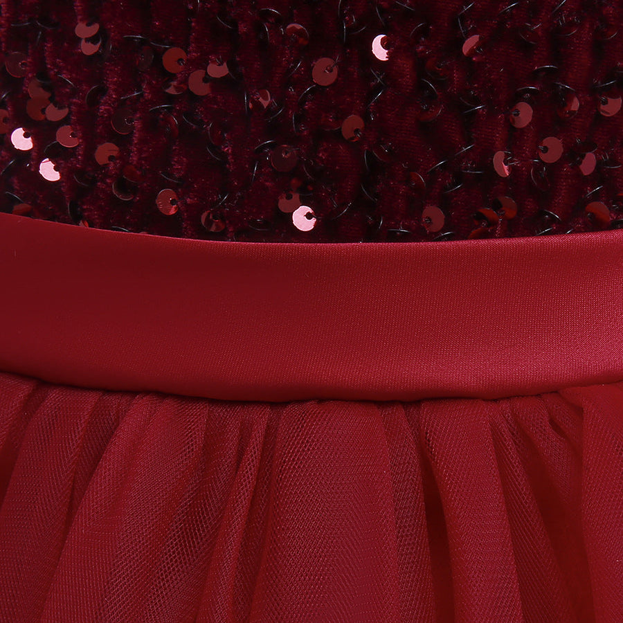 Ballkleid U-Ausschnitt Kurze Ärmel Weihnachtskleider für Mädchen