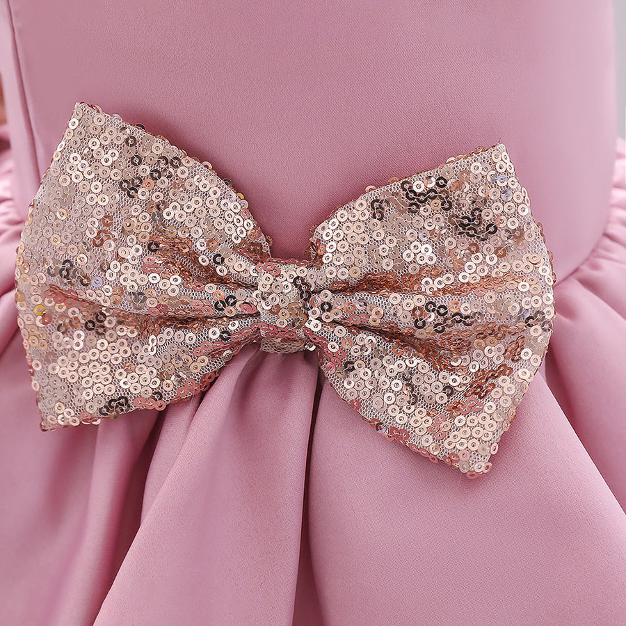 Ballkleid U-Ausschnitt Ärmellos Stufenkleid Blumenmädchenkleider mit Schleife