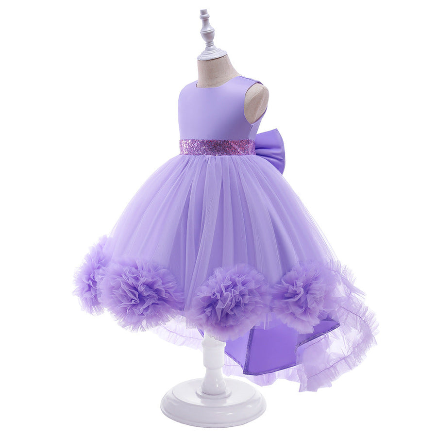 Ballkleid U-Ausschnitt Hi-Low Rüschen Blumenmädchenkleider mit Schleife