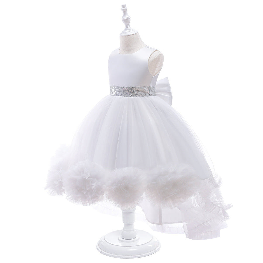 Ballkleid U-Ausschnitt Hi-Low Rüschen Blumenmädchenkleider mit Schleife