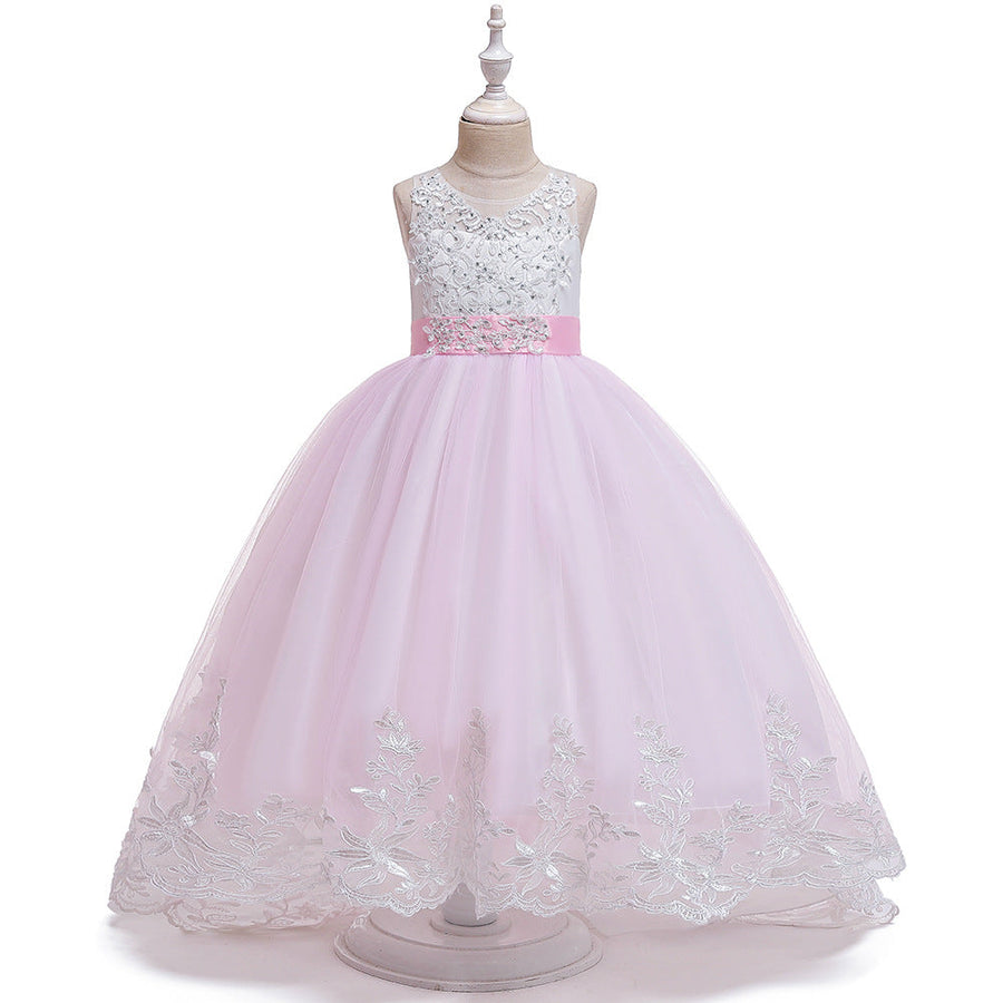 Prinzessin Ballkleid U-Ausschnitt Ärmellose Blumenmädchenkleider mit Applikationen