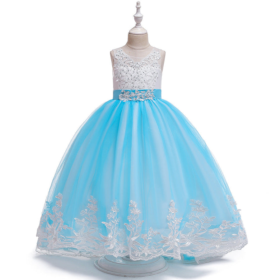 Prinzessin Ballkleid U-Ausschnitt Ärmellose Blumenmädchenkleider mit Applikationen
