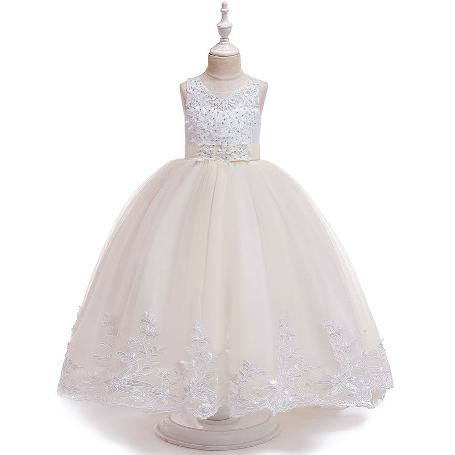 Prinzessin Ballkleid U-Ausschnitt Ärmellose Blumenmädchenkleider mit Applikationen