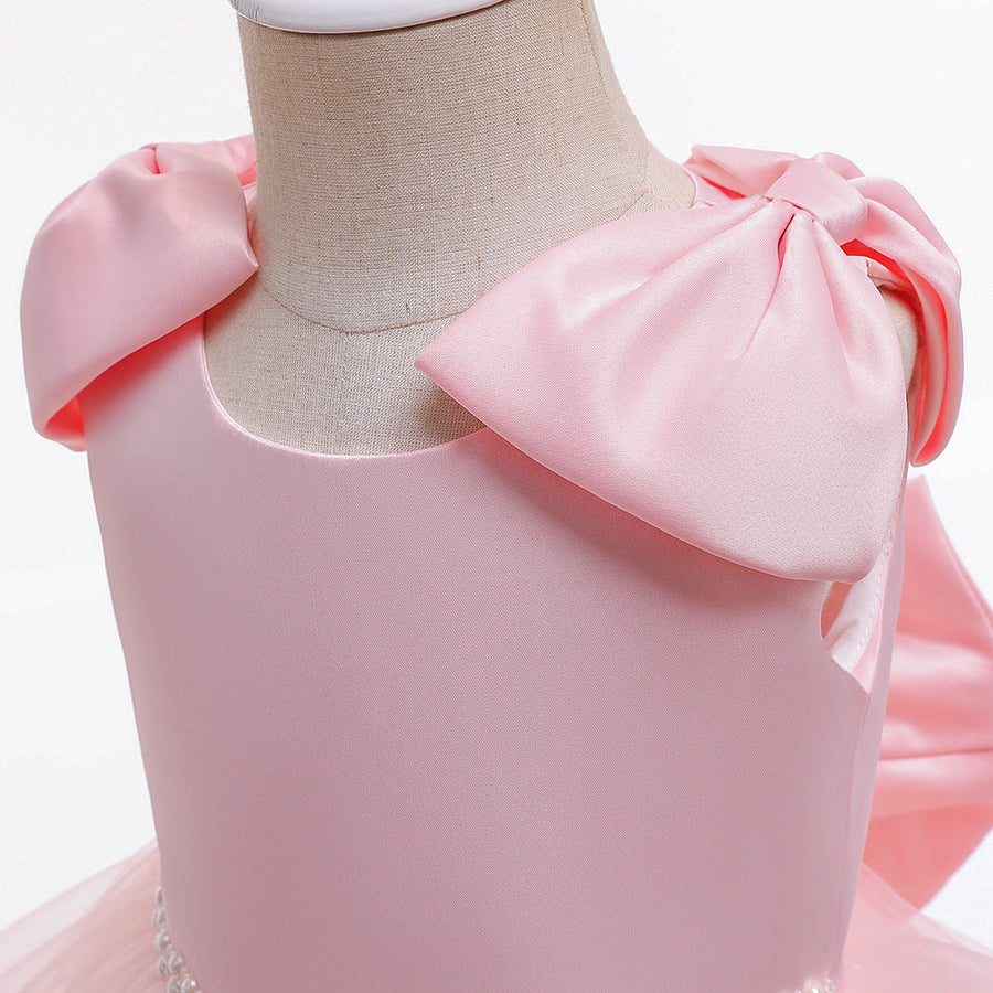 Prinzessin Ballkleid U-Ausschnitt Stufenkleid Blumenmädchenkleider mit Perlen