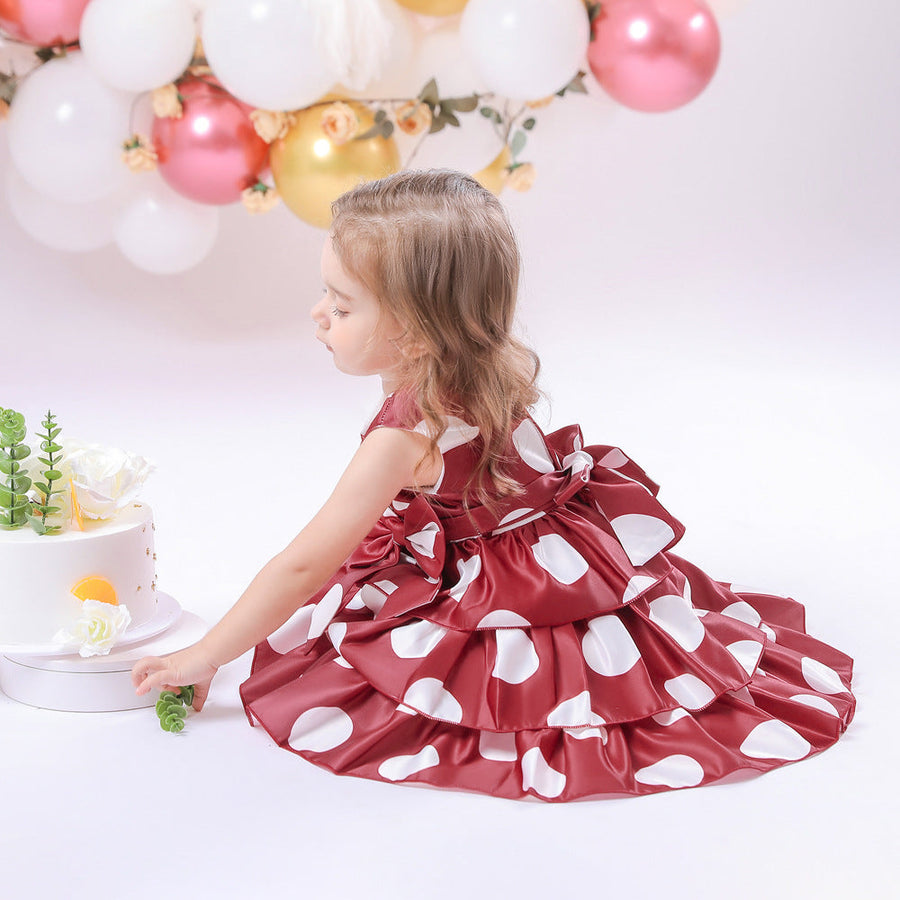 Prinzessin Ballkleid U-Ausschnitt Stufenkleid Blumenmädchenkleider mit Tupfen