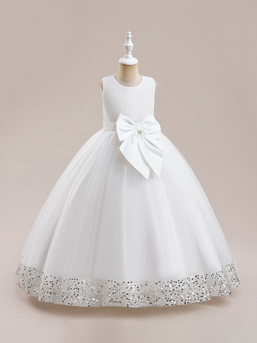 A-Linie/Prinzessin U-Ausschnitt Blumenmädchenkleider mit Pailletten