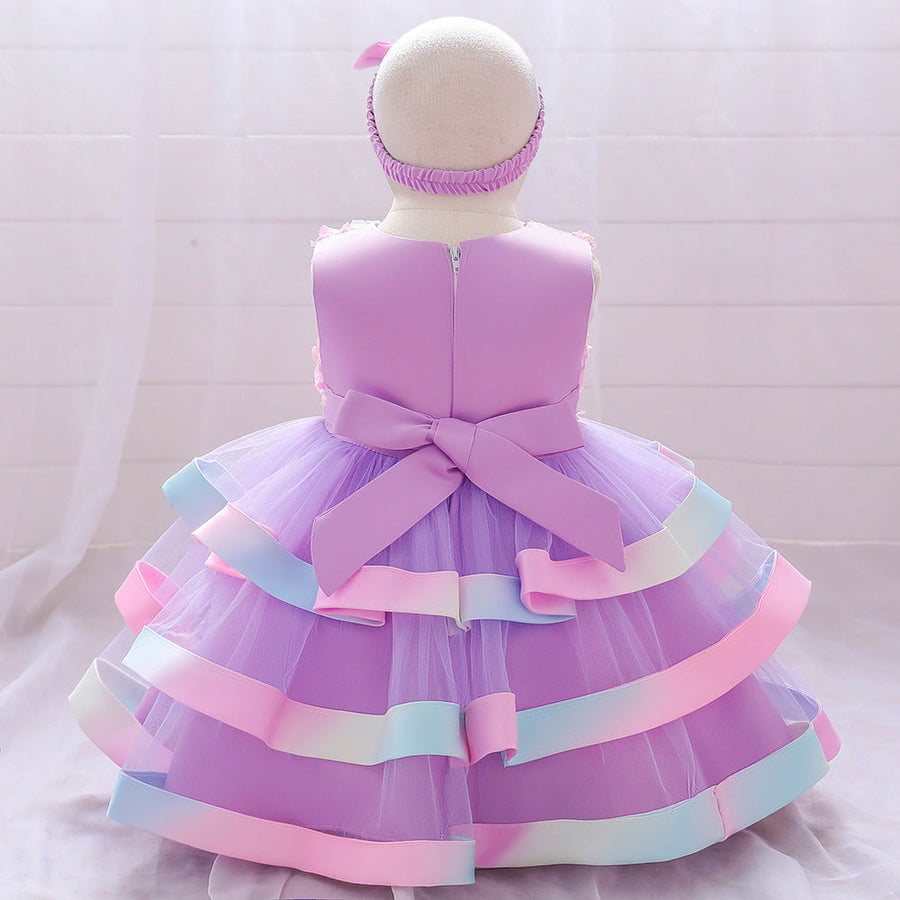 Ballkleid U-Ausschnitt Ärmellos Blumenmädchenkleider mit Gürtel