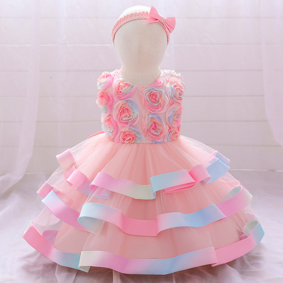 Ballkleid U-Ausschnitt Ärmellos Blumenmädchenkleider mit Gürtel