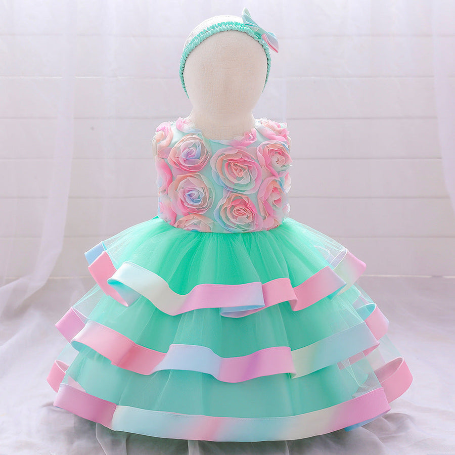 Ballkleid U-Ausschnitt Ärmellos Blumenmädchenkleider mit Gürtel