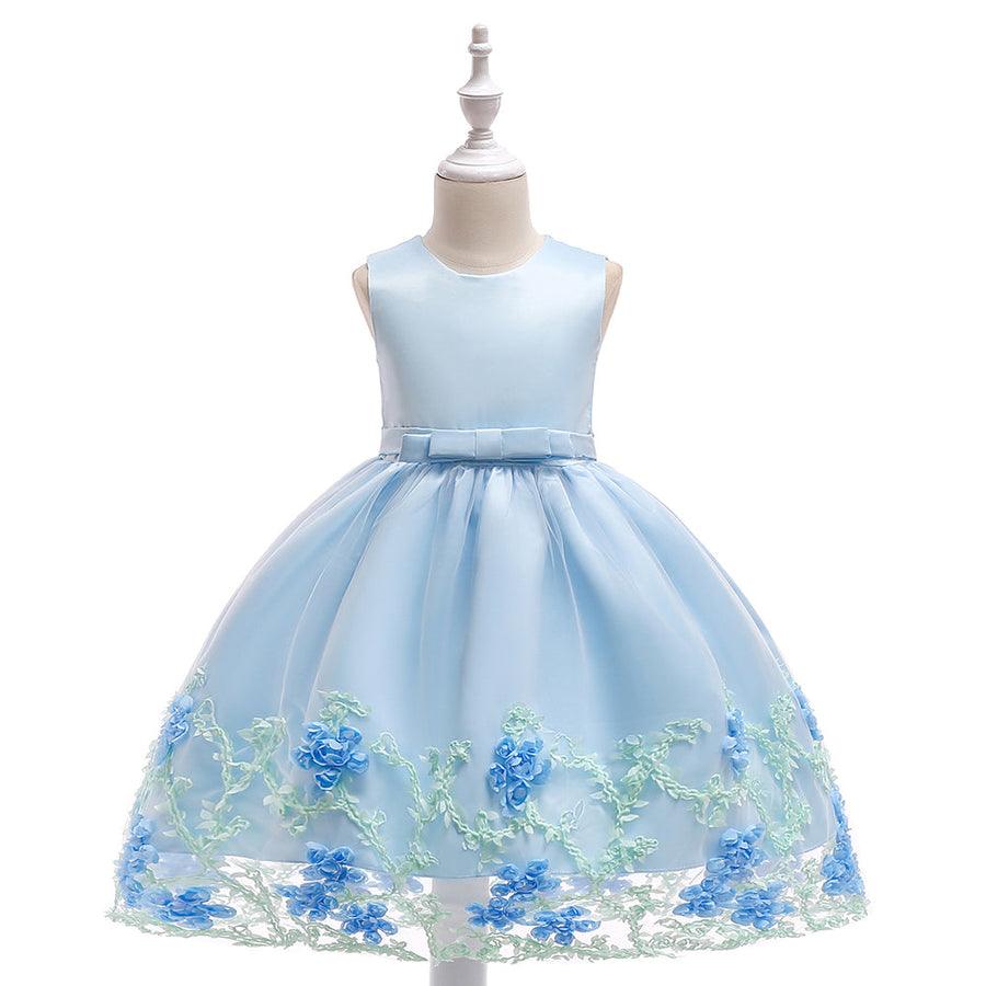 Ballkleid U-Ausschnitt Ärmellose Blumenmädchenkleider mit einfarbiger Blume