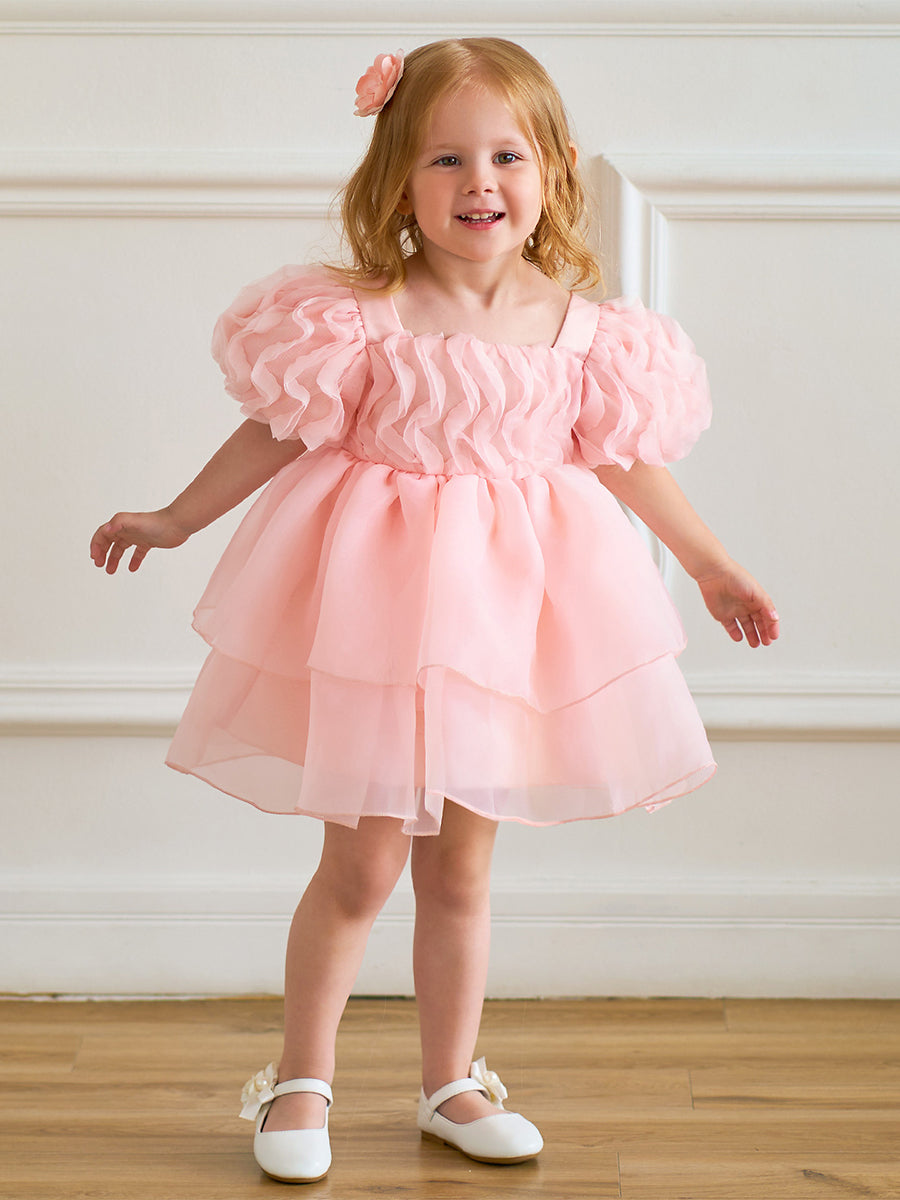 Ballkleid mit U-Ausschnitt und Puffärmeln, Blumenmädchenkleider mit Rüschen