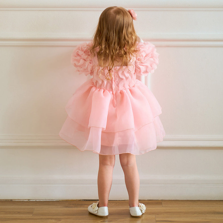 Ballkleid mit U-Ausschnitt und Puffärmeln, Blumenmädchenkleider mit Rüschen