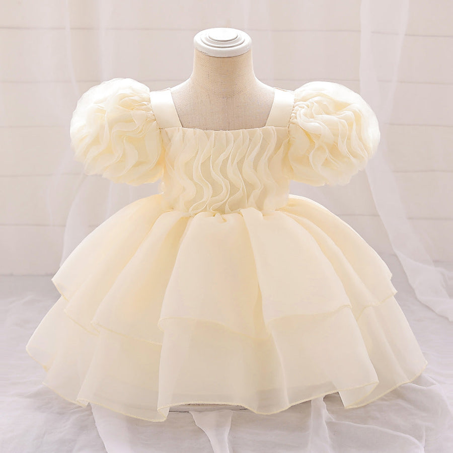 Ballkleid mit U-Ausschnitt und Puffärmeln, Blumenmädchenkleider mit Rüschen