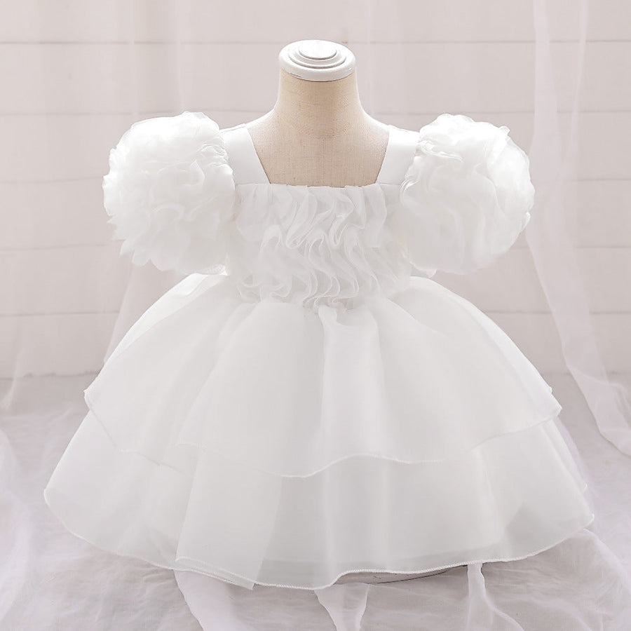 Ballkleid mit U-Ausschnitt und Puffärmeln, Blumenmädchenkleider mit Rüschen