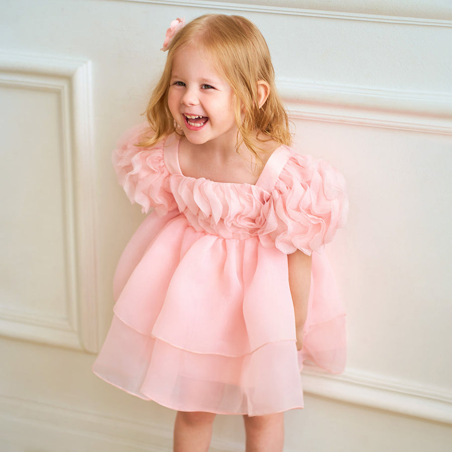 Ballkleid mit U-Ausschnitt und Puffärmeln, Blumenmädchenkleider mit Rüschen