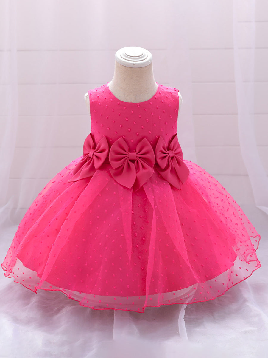 Ballkleid U-Ausschnitt Ärmellose Blumenmädchenkleider mit Schleife