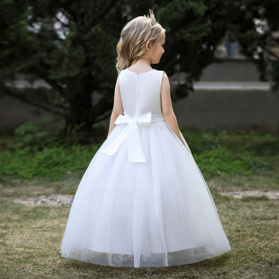 Ballkleid V-Ausschnitt Ärmellos Blumenmädchenkleider mit Schärpe