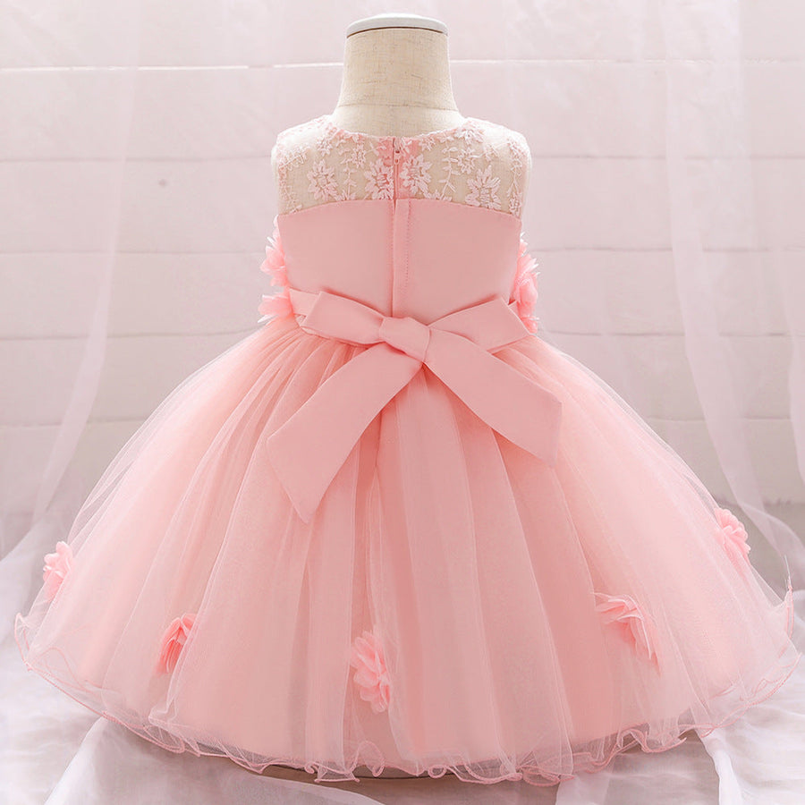 Ballkleid U-Ausschnitt Ärmellose Blumenmädchenkleider mit einfarbigen Blumen