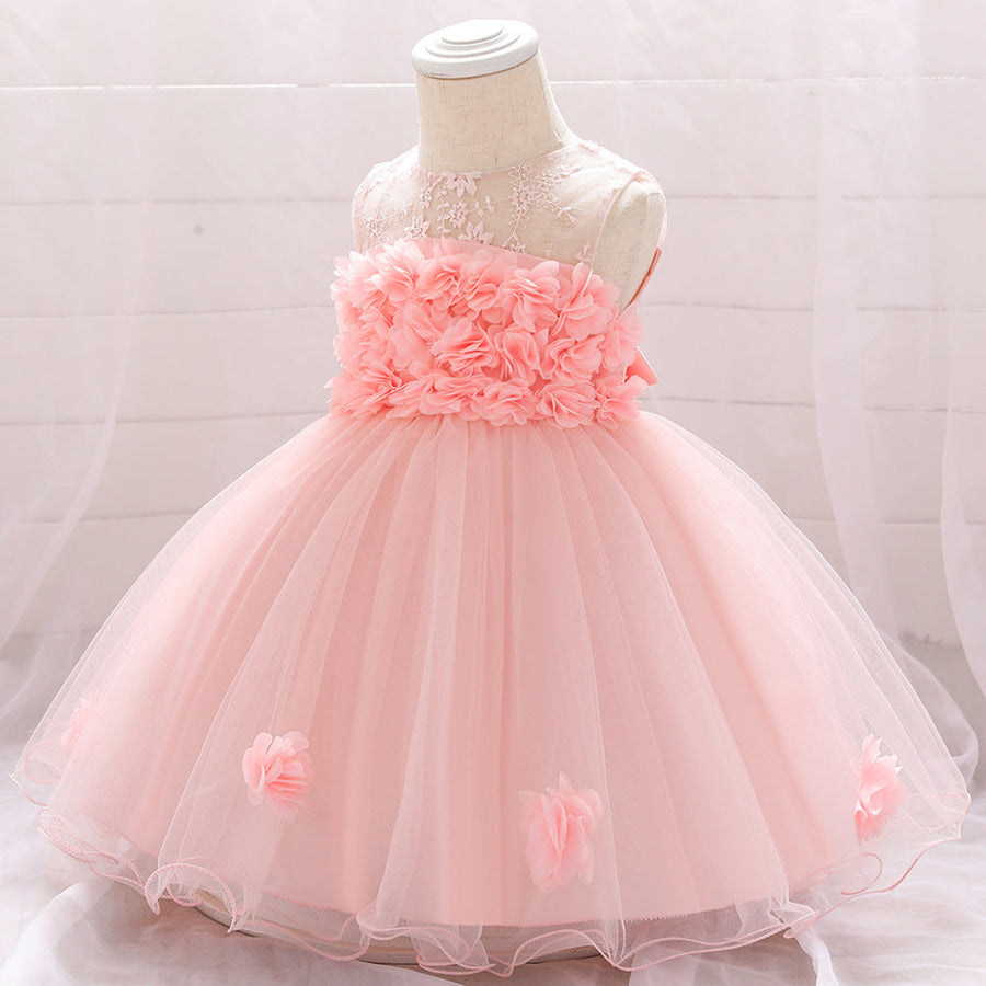 Ballkleid U-Ausschnitt Ärmellose Blumenmädchenkleider mit einfarbigen Blumen