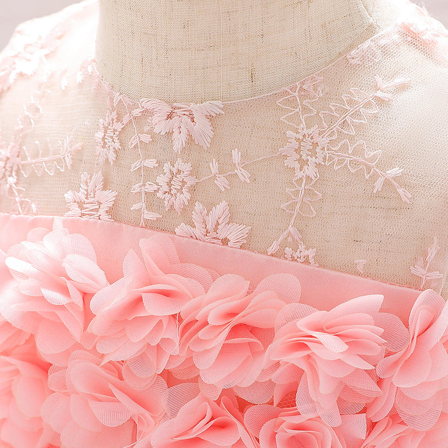 Ballkleid U-Ausschnitt Ärmellose Blumenmädchenkleider mit einfarbigen Blumen