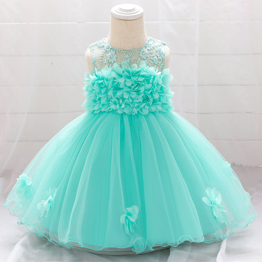 Ballkleid U-Ausschnitt Ärmellose Blumenmädchenkleider mit einfarbigen Blumen