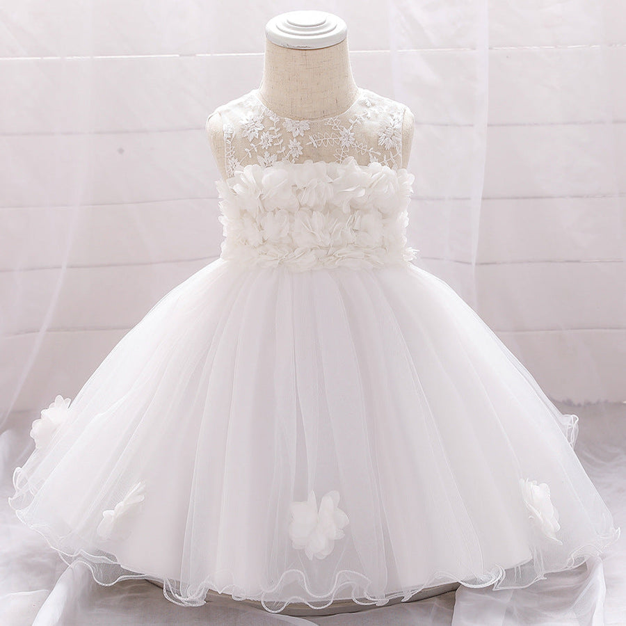 Ballkleid U-Ausschnitt Ärmellose Blumenmädchenkleider mit einfarbigen Blumen