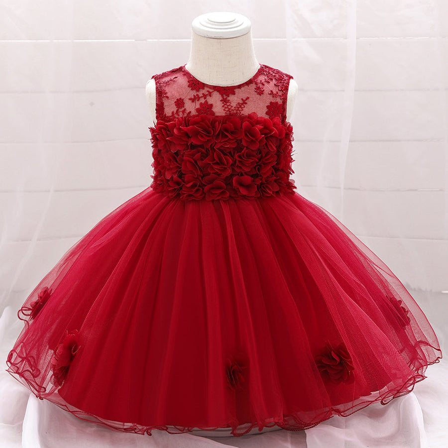 Ballkleid U-Ausschnitt Ärmellose Blumenmädchenkleider mit einfarbigen Blumen