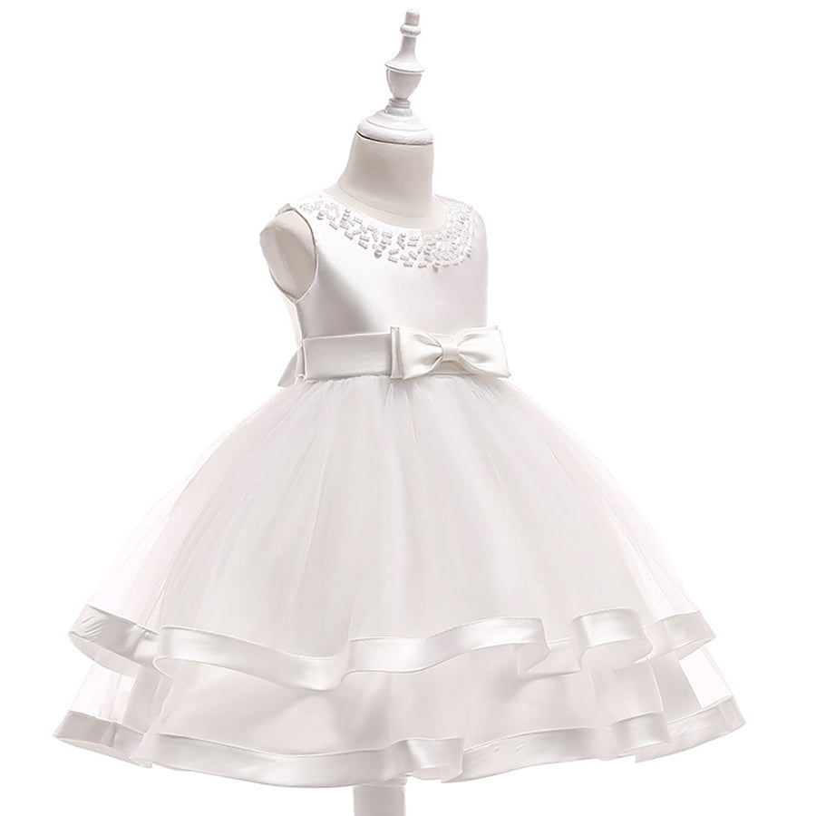 Ballkleid U-Ausschnitt Ärmellose Blumenmädchenkleider mit Perlen