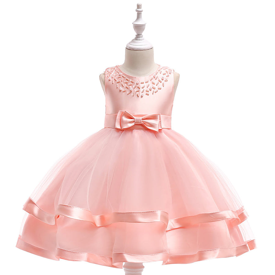 Ballkleid U-Ausschnitt Ärmellose Blumenmädchenkleider mit Perlen