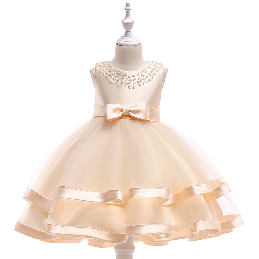 Ballkleid U-Ausschnitt Ärmellose Blumenmädchenkleider mit Perlen