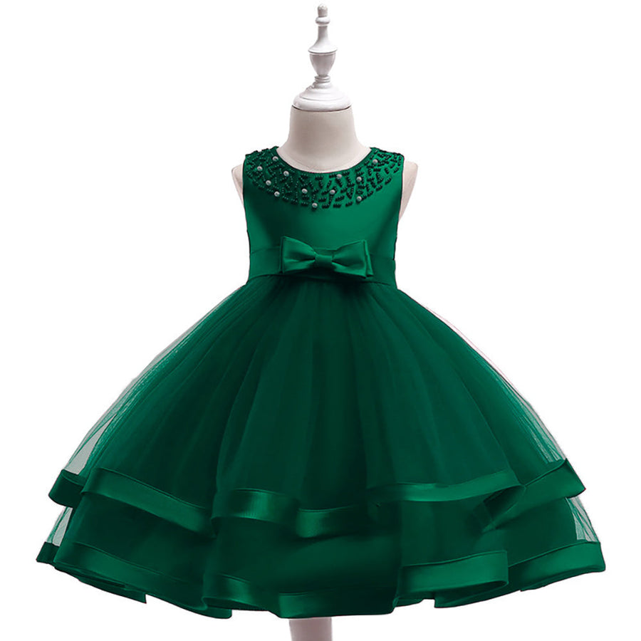 Ballkleid U-Ausschnitt Ärmellose Blumenmädchenkleider mit Perlen