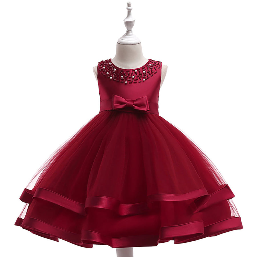 Ballkleid U-Ausschnitt Ärmellose Blumenmädchenkleider mit Perlen