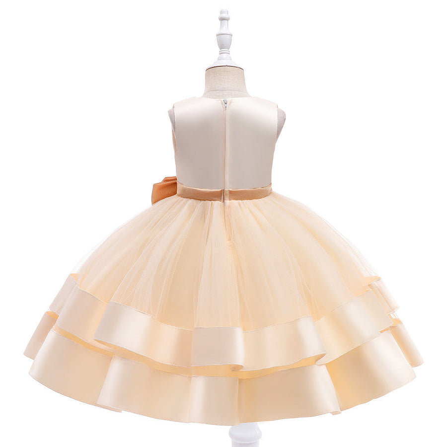Ballkleid V-Ausschnitt Ärmelloses Blumenmädchenkleid mit Schleife