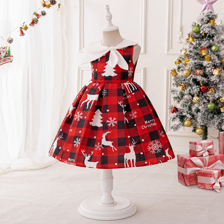 Ballkleid U-Ausschnitt Ärmellos Geraffte Weihnachtskleider für Mädchen