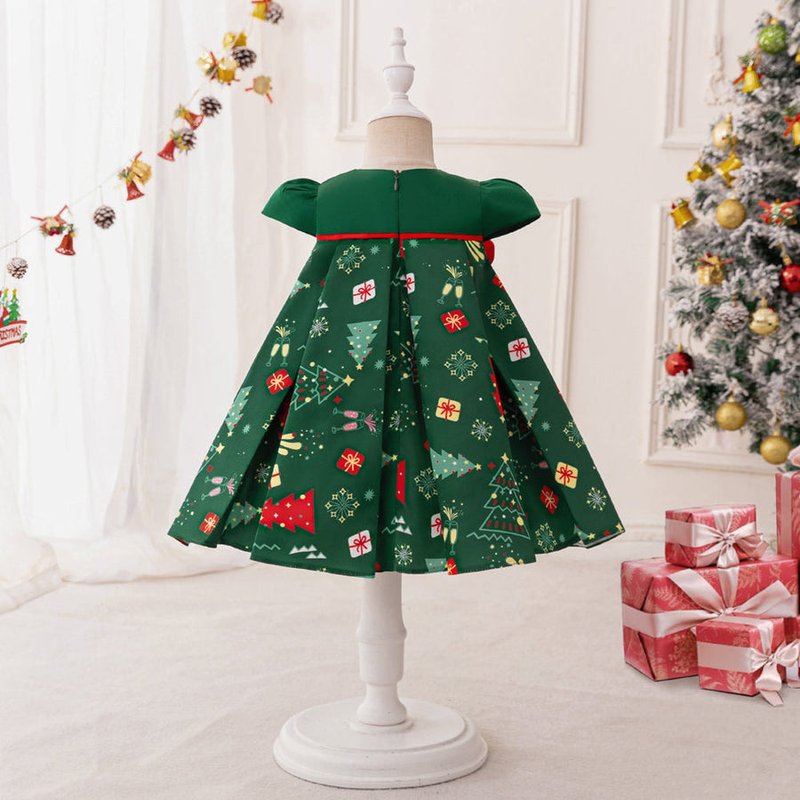 Ballkleid mit U-Ausschnitt und Puffärmeln und Schleife, Weihnachtskleider für Mädchen