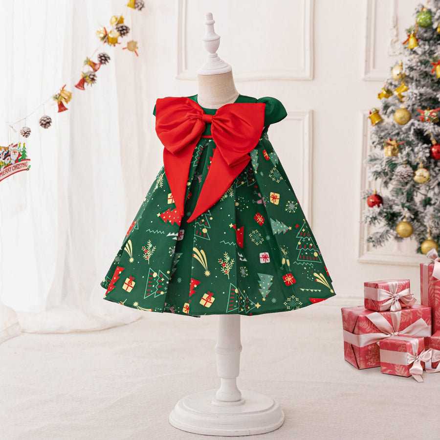 Ballkleid mit U-Ausschnitt und Puffärmeln und Schleife, Weihnachtskleider für Mädchen